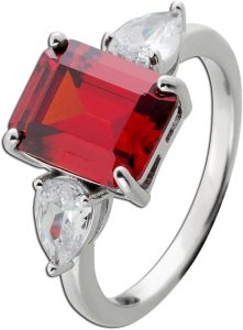 Damenrring Silber 925 synth.Granat weiße Zirkonia Edelstein Look