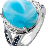 Larimar Ring Silber 925 blaue Lab Grown Saphire Zirkon Natur Edelsteine