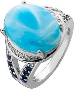 Larimar Ring Silber 925 blaue Lab Grown Saphire Zirkon Natur Edelsteine