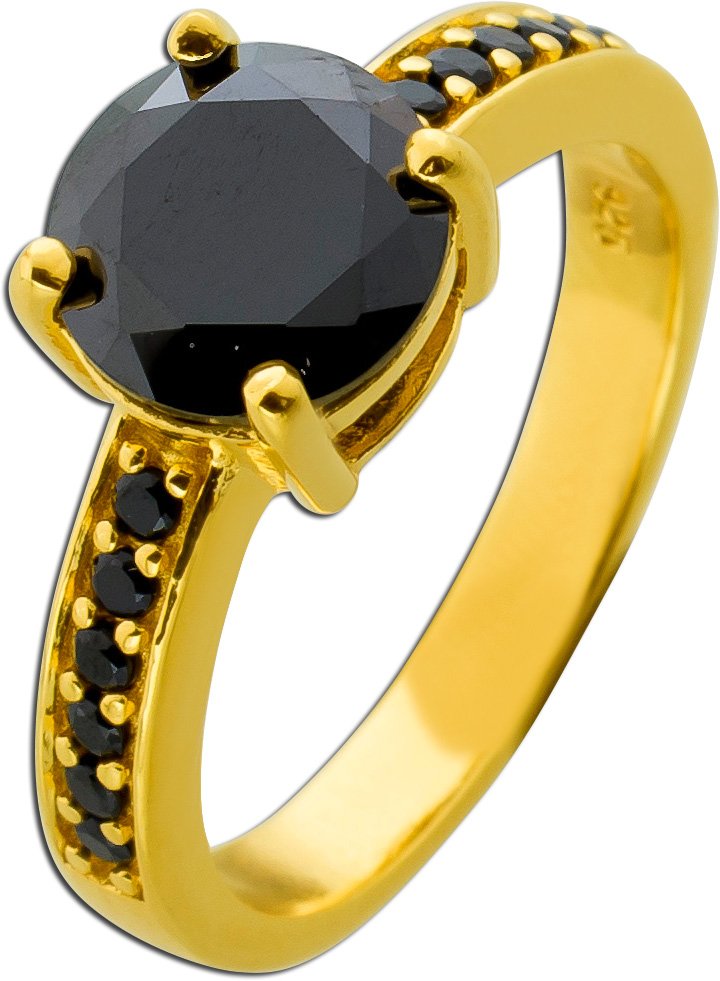Spinell Ring Silber 925 vergoldet schwarze Zirkonia