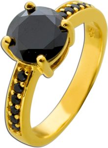 Spinell Ring Silber 925 vergoldet schwarze Zirkonia