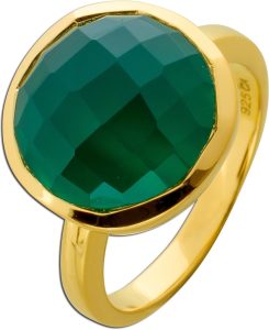 Onyx Ring Silber vergoldet nat grüner Onyx Edelstein 14ct