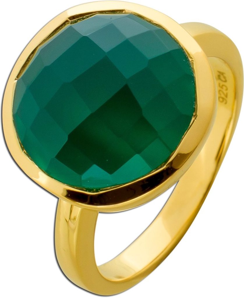 Onyx Ring Silber vergoldet nat grüner Onyx Edelstein 14ct