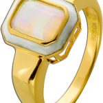 Opal Ring Silber vergoldet nat. äthiopischer Opal 1ct weiße Emaille