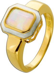 Opal Ring Silber vergoldet nat. äthiopischer Opal 1ct weiße Emaille