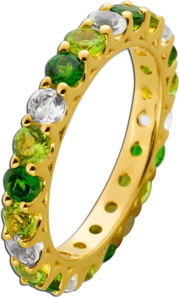 Memoire Ring Silber vergoldet nat grüner Amethyst Peridot Chromdiopsit 3ct.
