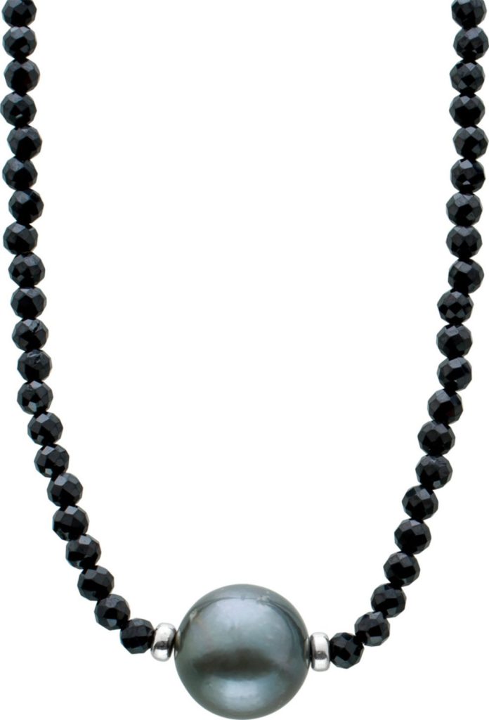 Spinell Collier schwarze Natur Edelsteine Tahitiperle Silber 925