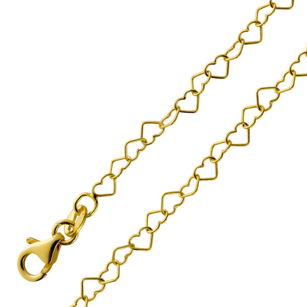 Herzkette 3.0mm Silber 925 Gelbgold vergoldet