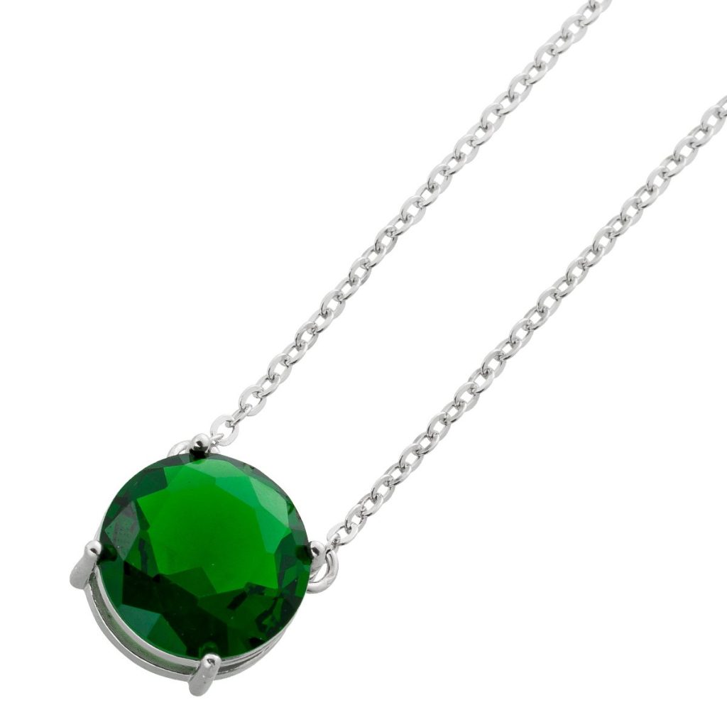 Halskette Silber 925 grüner Solitär Zirkonia Stein