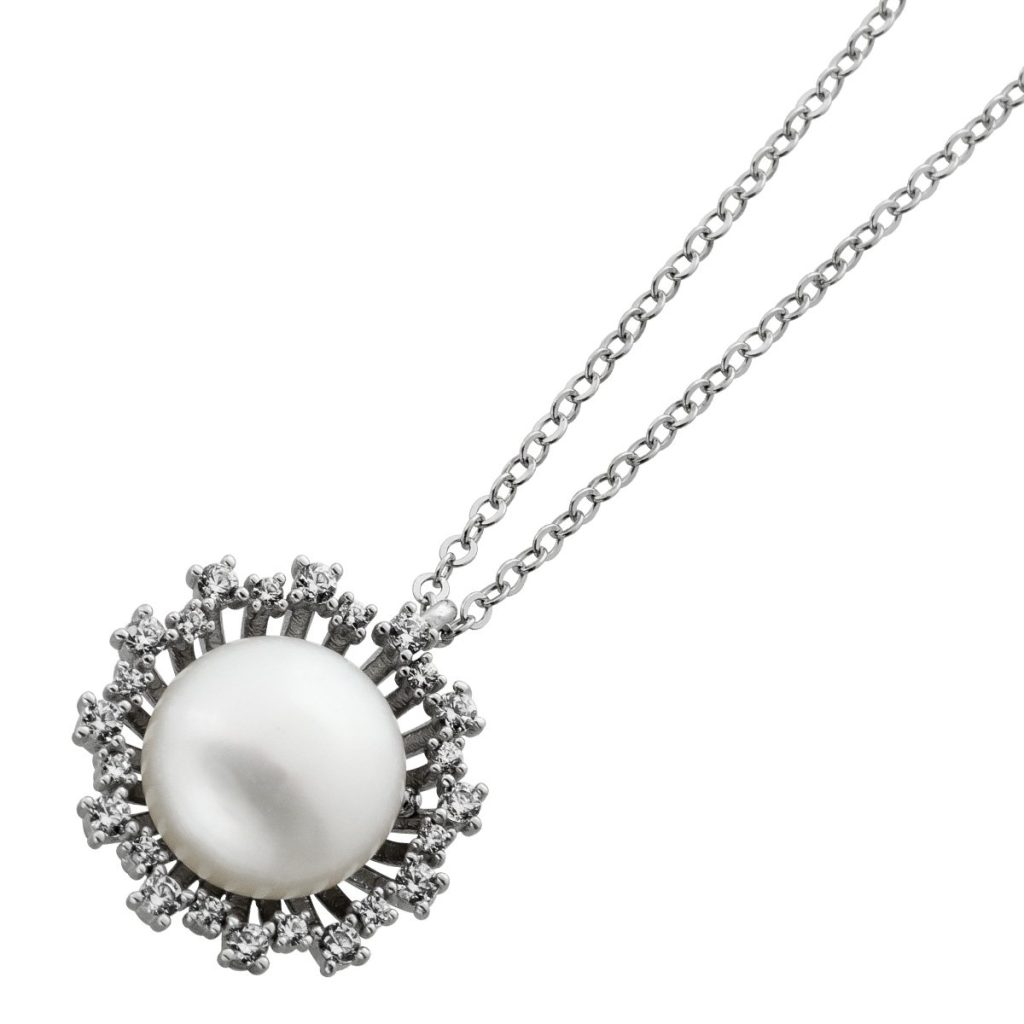 Halskette Anhänger Silber 925 Süßwasserperle weiße Zirkonia