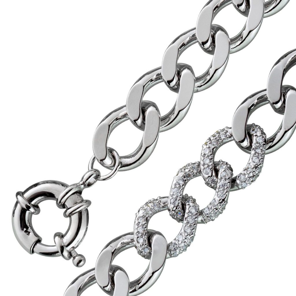 Panzerarmband Silber 925 rhodiniert weiße Zirkonia