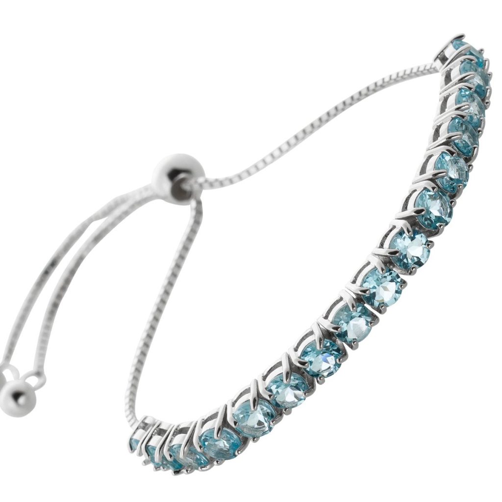 Blautopas Bolo Armband Silber 925 wasserblaue Edelsteine