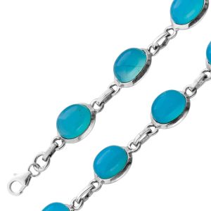 Chalzedon Armband Silber 925 blaue Edelsteine 27.5ct