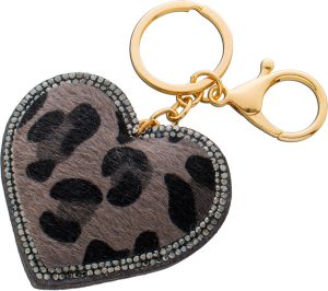 Herz Taschen Schlüsselanhänger Metall Leoparden Muster Kristallen