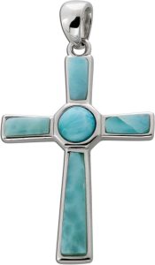 Kreuz Larimar Anhänger Silber 925 hellblaue Edelsteine