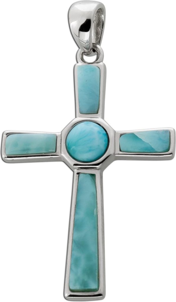 Kreuz Larimar Anhänger Silber 925 hellblaue Edelsteine