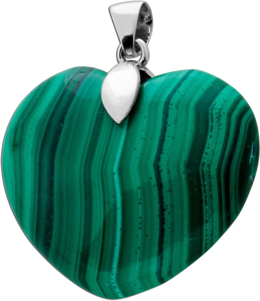 Malachit Herz Anhänger Silber 925 grüner Edelstein 52ct.