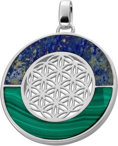 Blume des Lebens Anhänger Silber 925 Lapislazuli 5.4ct Malachit 7.0ct