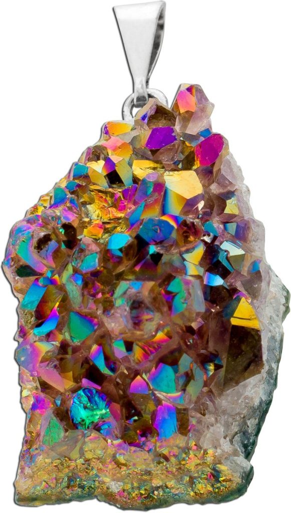Titanquarz Edelstein Anhänger Silber 925 blau goldene Druse