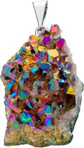 Titanquarz Edelstein Anhänger Silber 925 blau goldene Druse