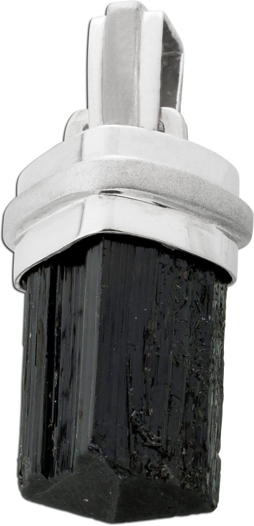 Schörl Edelstein Anhänger Sterlingsilber 925 schwarzer Turmalin