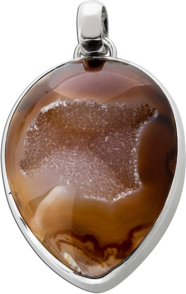 Achat Edelstein Anhänger Sterlingsilber 925 braune Druse 51.35ct.