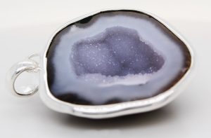 Achat Anhänger Sterlingsilber 925 weiß blaue Druse 60ct Edelstein