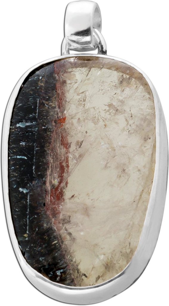 Rutilquarz Anhänger Sterlingsilber 925 weiß schwarzer Edelstein 60ct