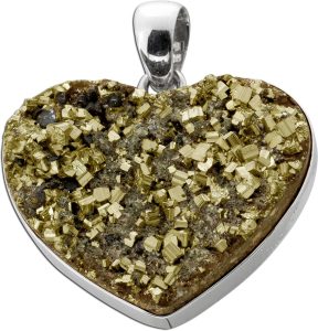 Herz Pyrit Anhänger Silber 925 gold grüner Edelstein 36.0ct.