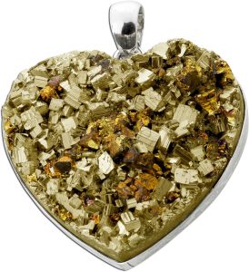 Herz Pyrit Anhänger Silber 925 gold glänzender Edelstein 100.0ct.