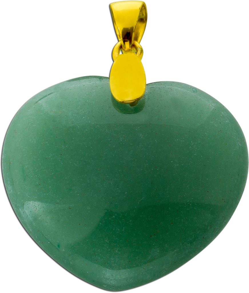 Herz Aventurin Anhänger grüner Edelstein 47.0ct. Silber 925 vergoldet