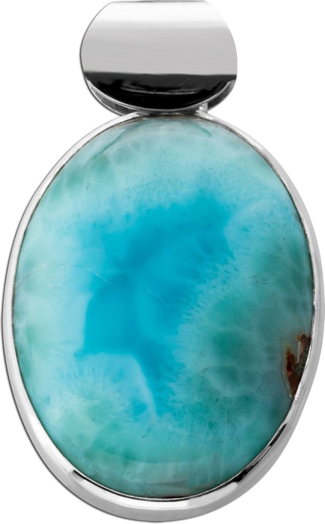 Larimar Anhänger Silber 925 Larimar Edelstein 41ct. hellblau weiß