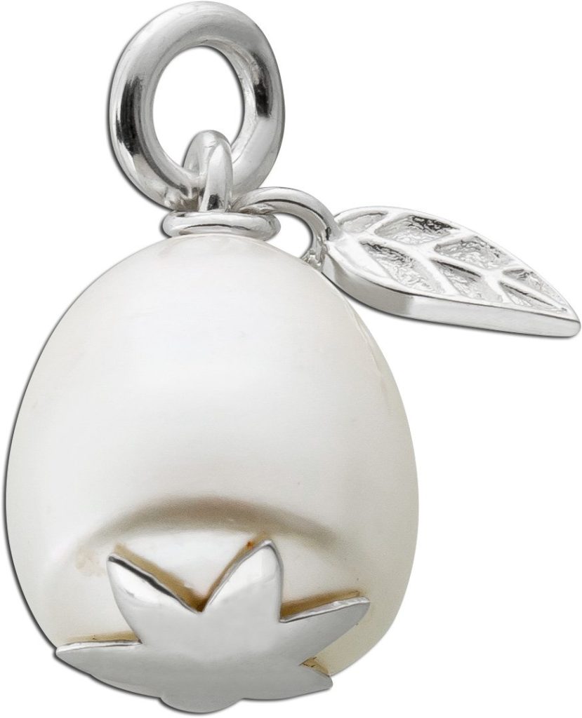 Perl Anhänger Silber 925 Mabe Perle 15x12mm Blattanhänger