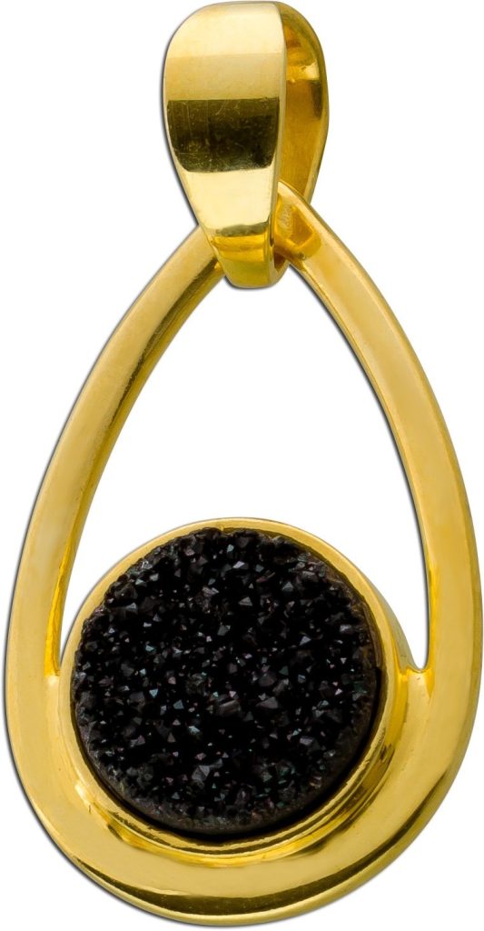 Achat Anhänger Gelbgold vergoldet schwarze Druse 3.8ct.
