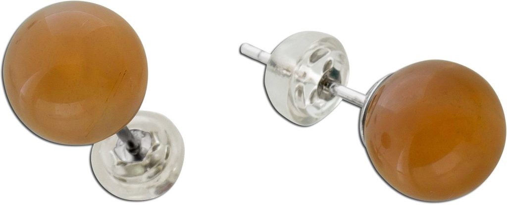 Mondstein Ohrstecker Silber 925 hellbraune Kugeln 7.80ct