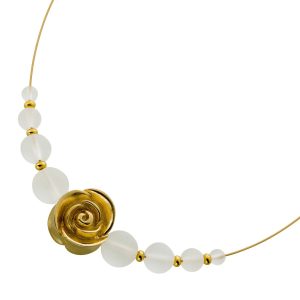 Bergkristall Collier Gelbgold vergoldet weiße Natur Edelsteine