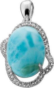 Larimar Anhänger Silber 925 blauer Edelstein18.2ct weiße Topase