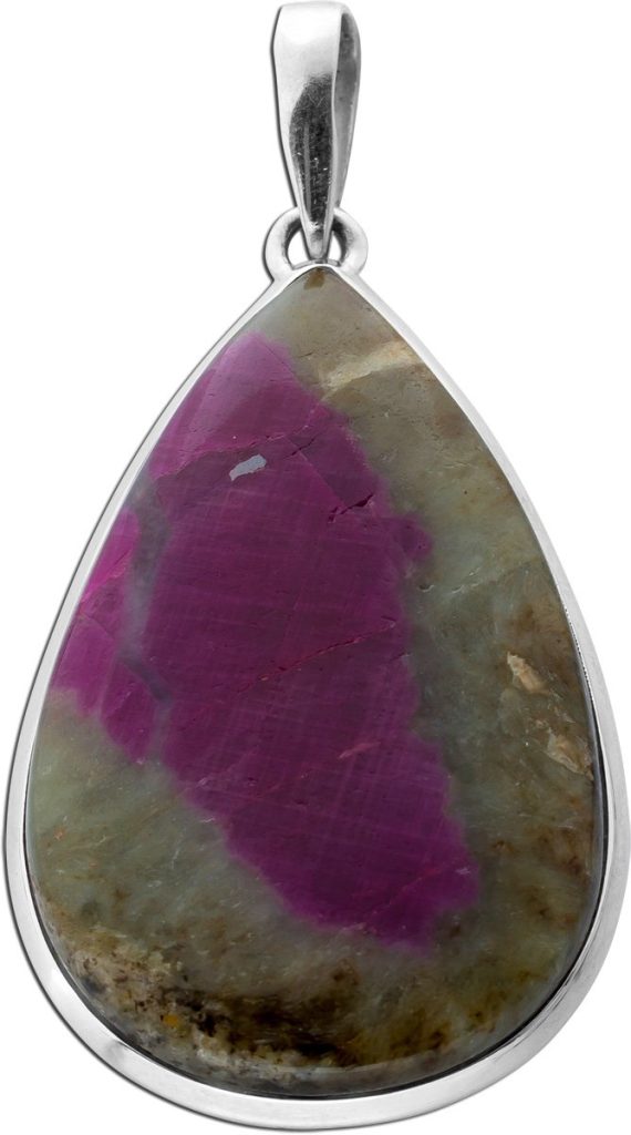 Amethyst Anhänger Silber 925 lila grüner Seiden Edelstein 35ct