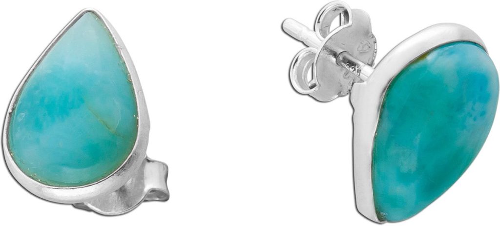 Larimar Ohrstecker Silber 925 blaue Natur Edelsteine 7.5ct