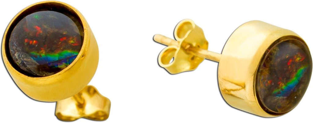 Ammolit Ohrsteker Silber vergoldet Natur Edelsteine