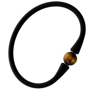 Tigerauge Armband Silikon gold brauner Natur Edelstein