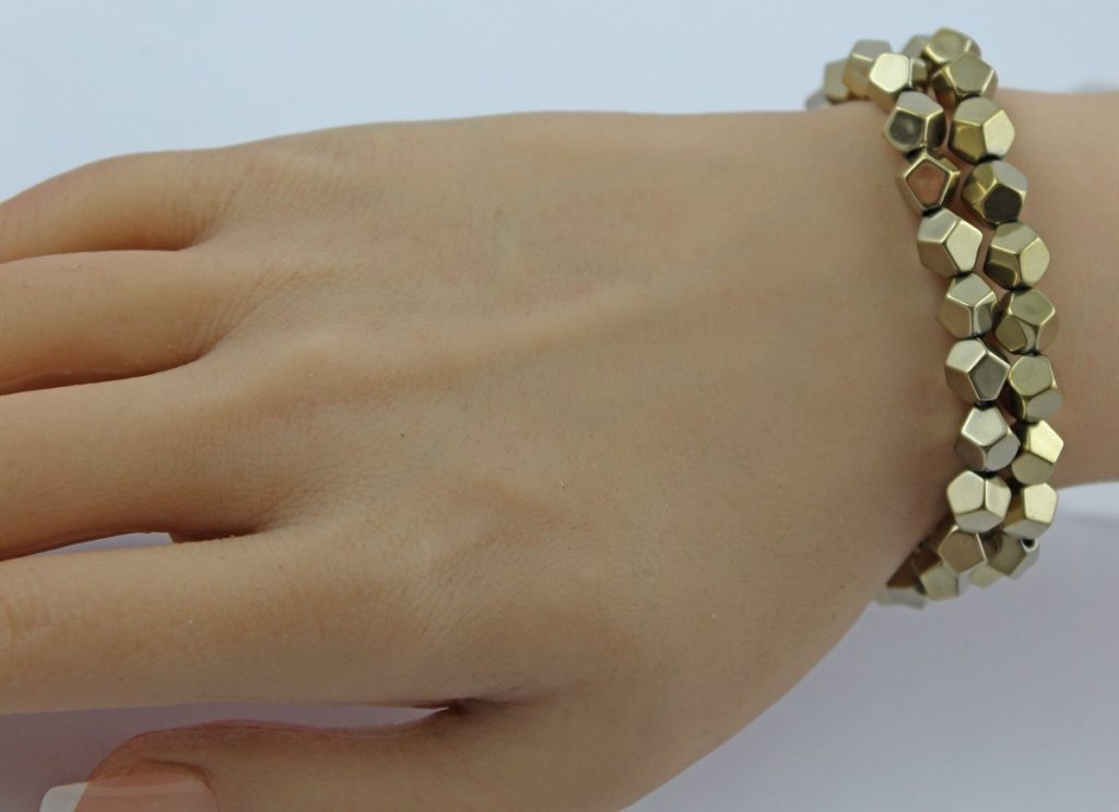 Pyrit Armband Set goldschimmernde Natur Edelsteine flexibel