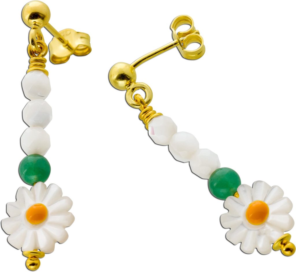 Ohrhänger Natur Perlmutt Margeriten grüne Jade Edelsteine
